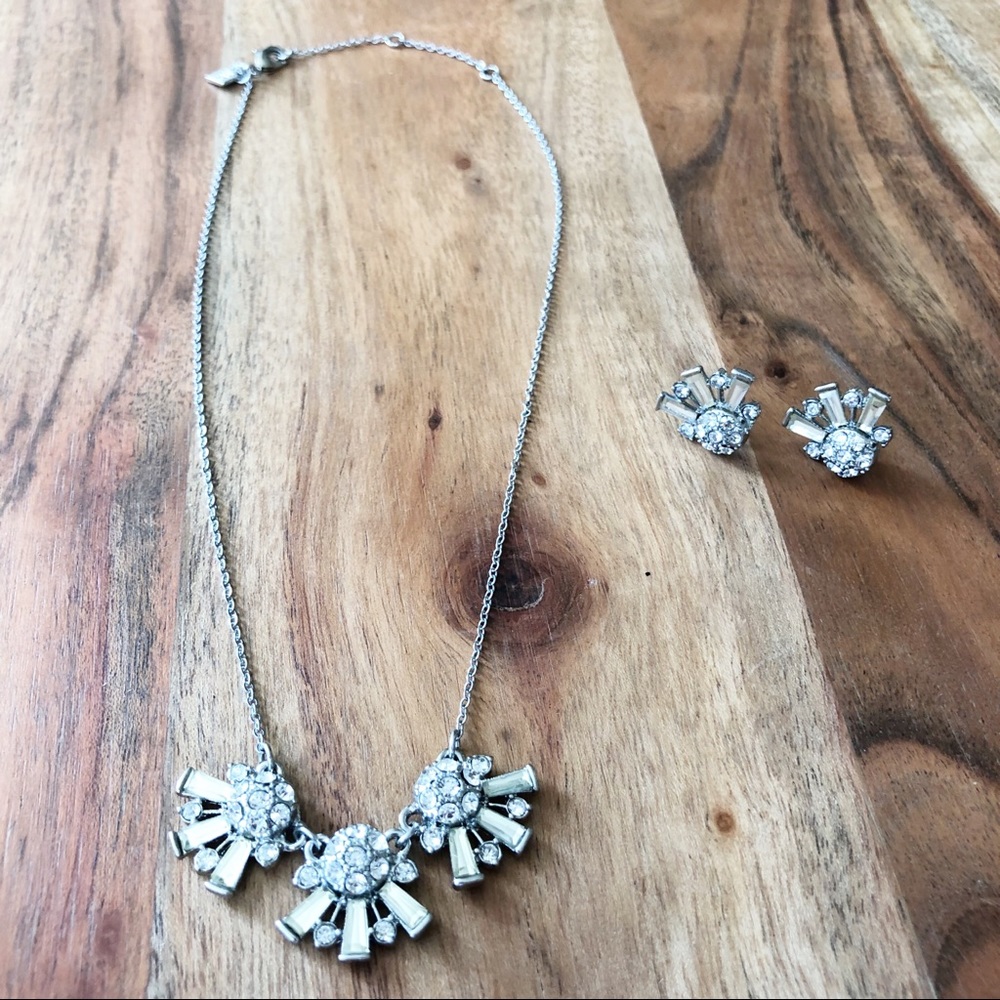 Banana Republic silver gemstone necklace and earrings matching set